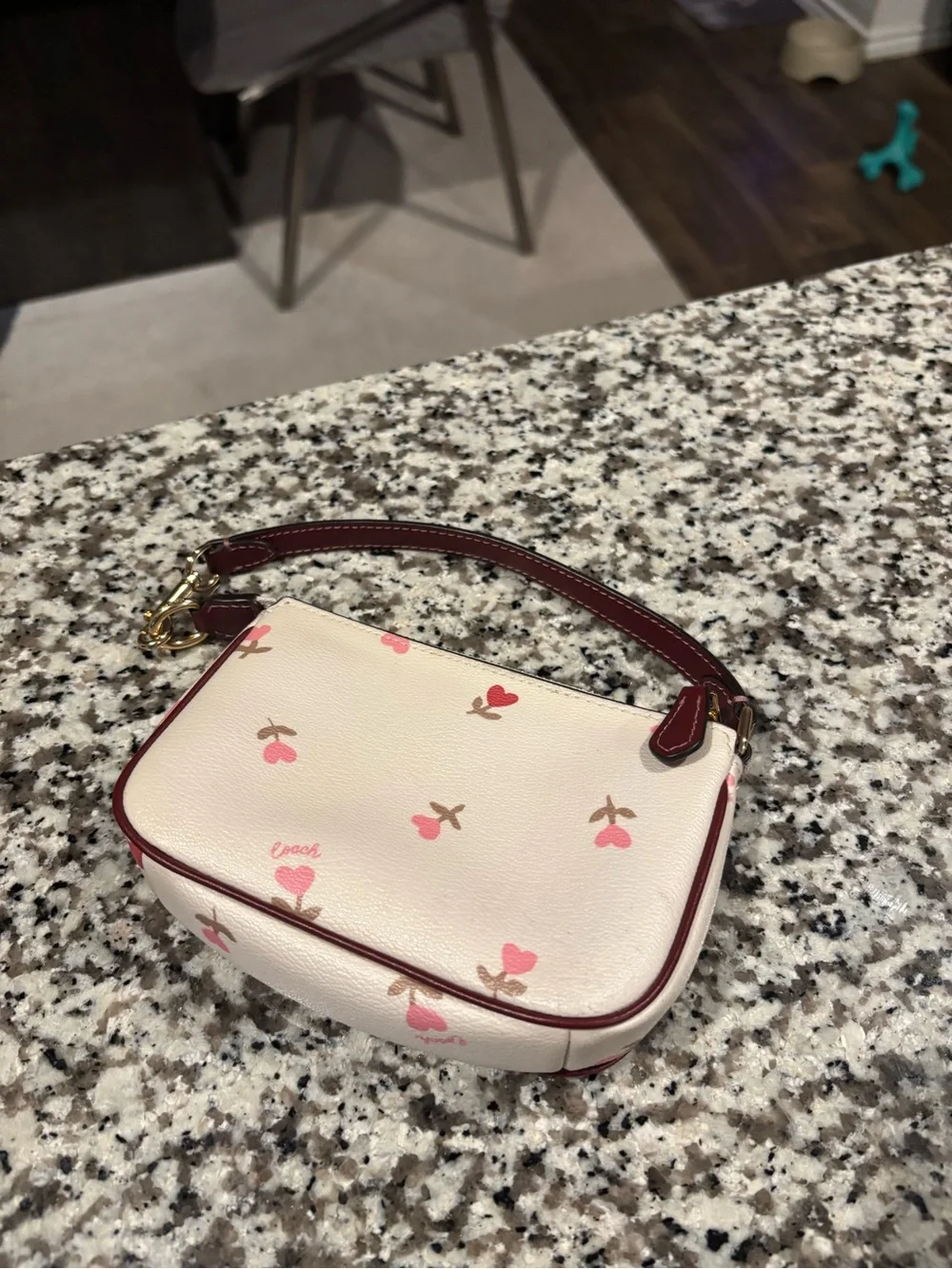 Coach Nolita 15 Cream Mini Wristlet with Pink & Red Floral Motif